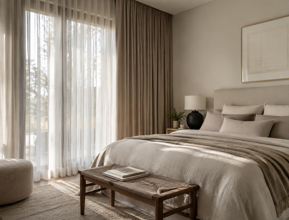 Blackout curtains in a bedroom in Askim