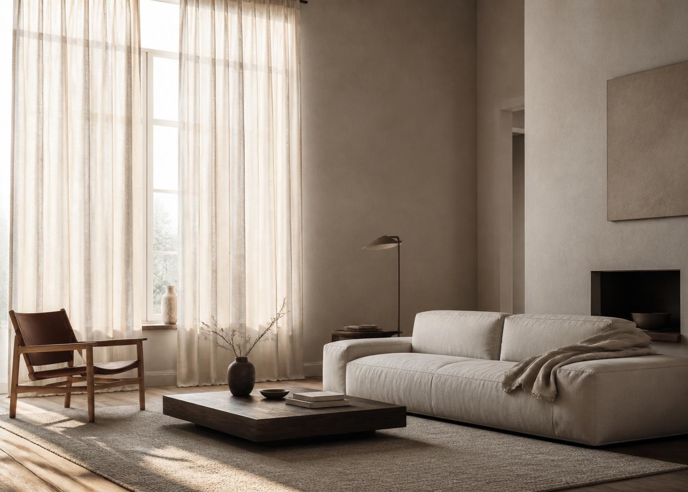 Linen curtains in a living room