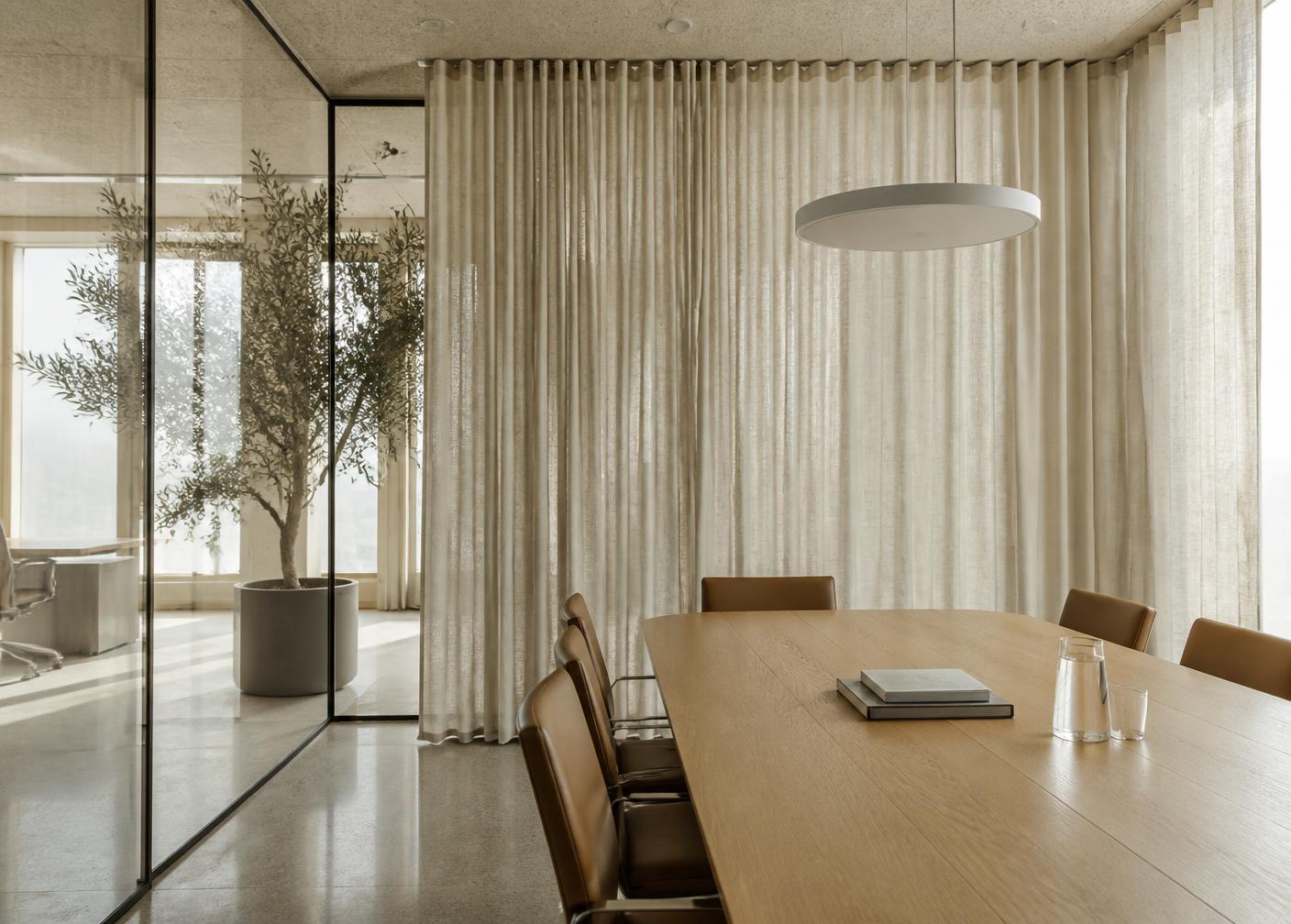 Curtains in a conference room