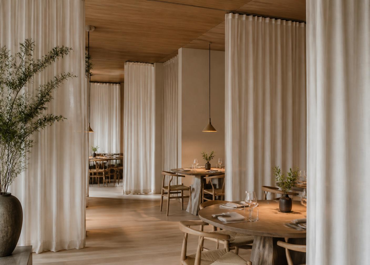 Curtain panels in a restaurant